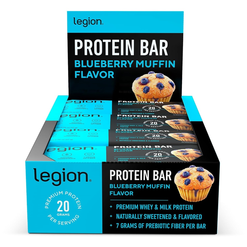 Legion Protein Bar Mustikka Muffini - 100% Whey Protein, Soijaton Protein Bars Prebioottikuitua - Low Fat Terve Protein Bar - Gluteeniton, Luonnollisesti Maustettu, Matala sokeri proteiini Bars (12 kreivi)