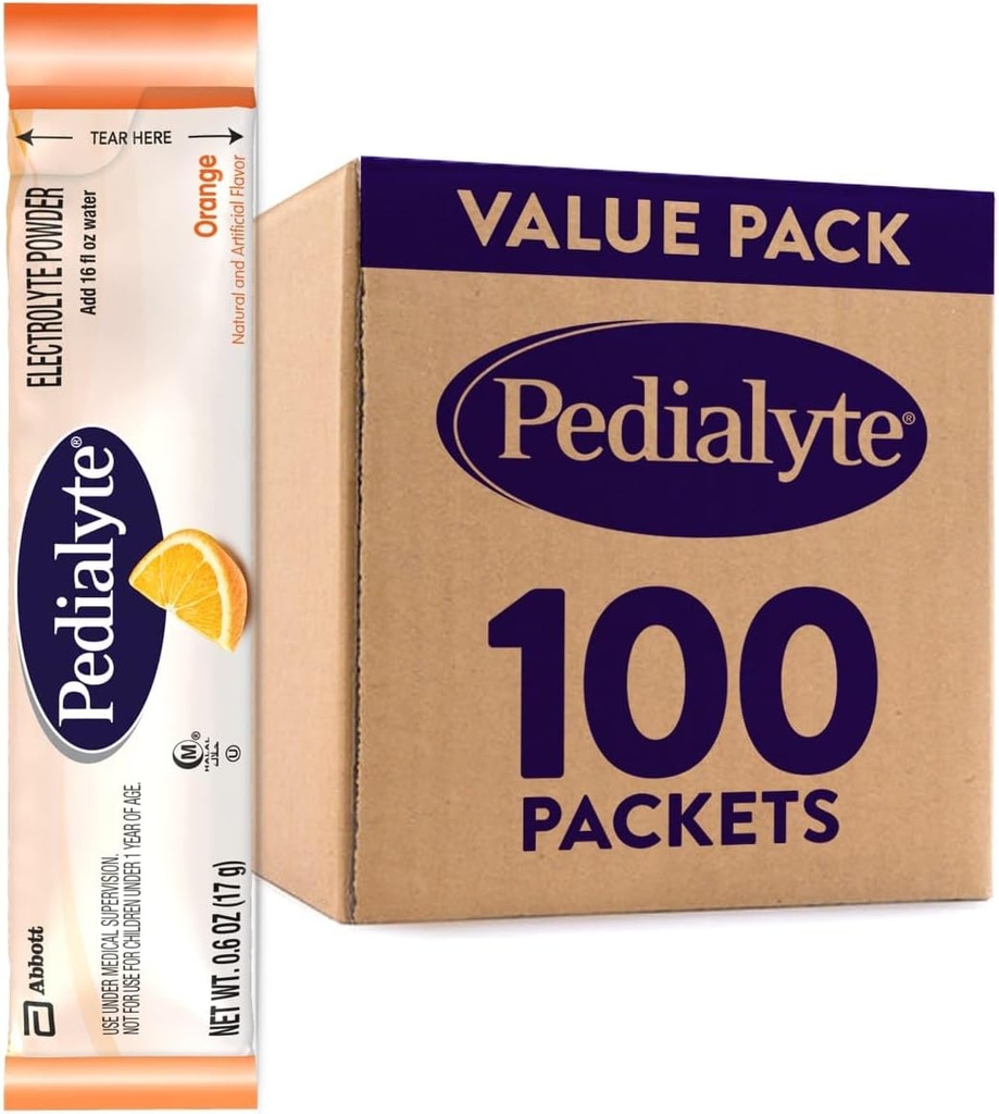 Pedialyte Electrolyte Powder Packets, Orange, Hydration Drink, 100 Single-Serving jauhepakkaus