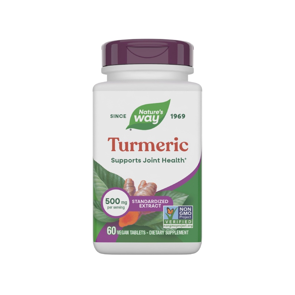 Nature's Way Turmeric, Premium Extract, tukee Yhteinen terveys*, Standardoitu 95% Curcuminoids, 500 mg tarjoilu, ei-GMO-projektin todennettu lisäravinteet, 60 tablettia (Pakkaus toukokuussa Vary)