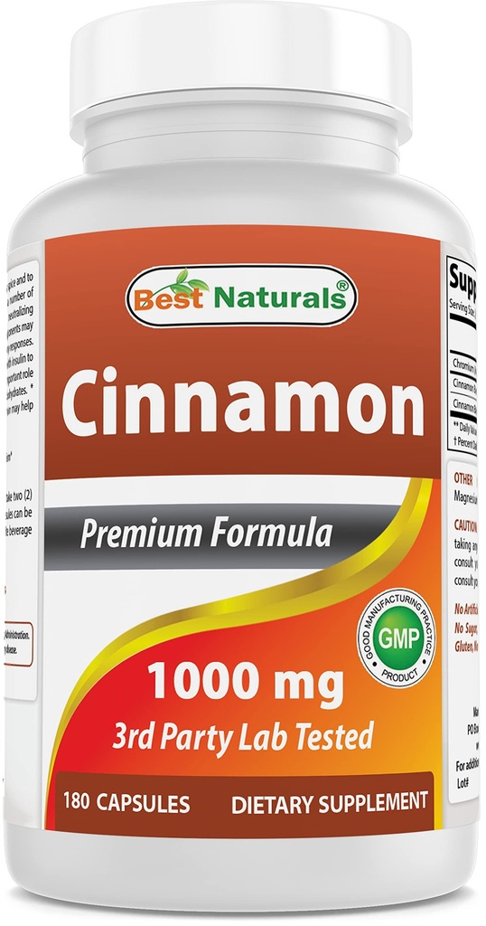 Best Naturals Cinnamon 2000 mg Ekvivalentti kromi 400 mikrog per tarjoilu - Aineenvaihdunta tuki - 180 kapselia