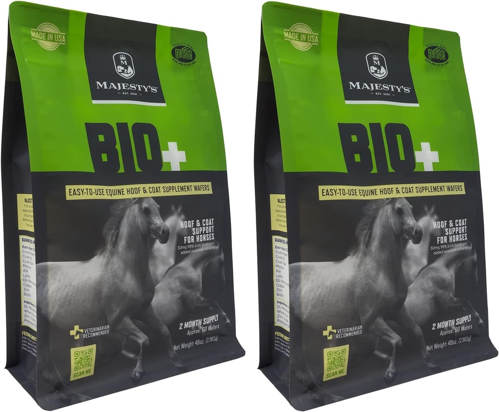 Majestys BIO+ Biotin Wafers - Superior Horse/Equine Hoof and Coat Support Supplement - Copper, Zink, Lysine, Methionine (2 Pack(120 Count Total))