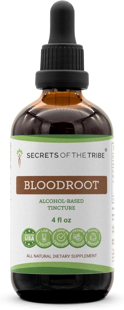 Secrets of the Tribe Bloodroot Alcohol Tincture Extract, Ansvarsfullt odlad Bloodroot (Sanguinaria Canadensis) Dried Root Tincture Supplement (4 fl oz)