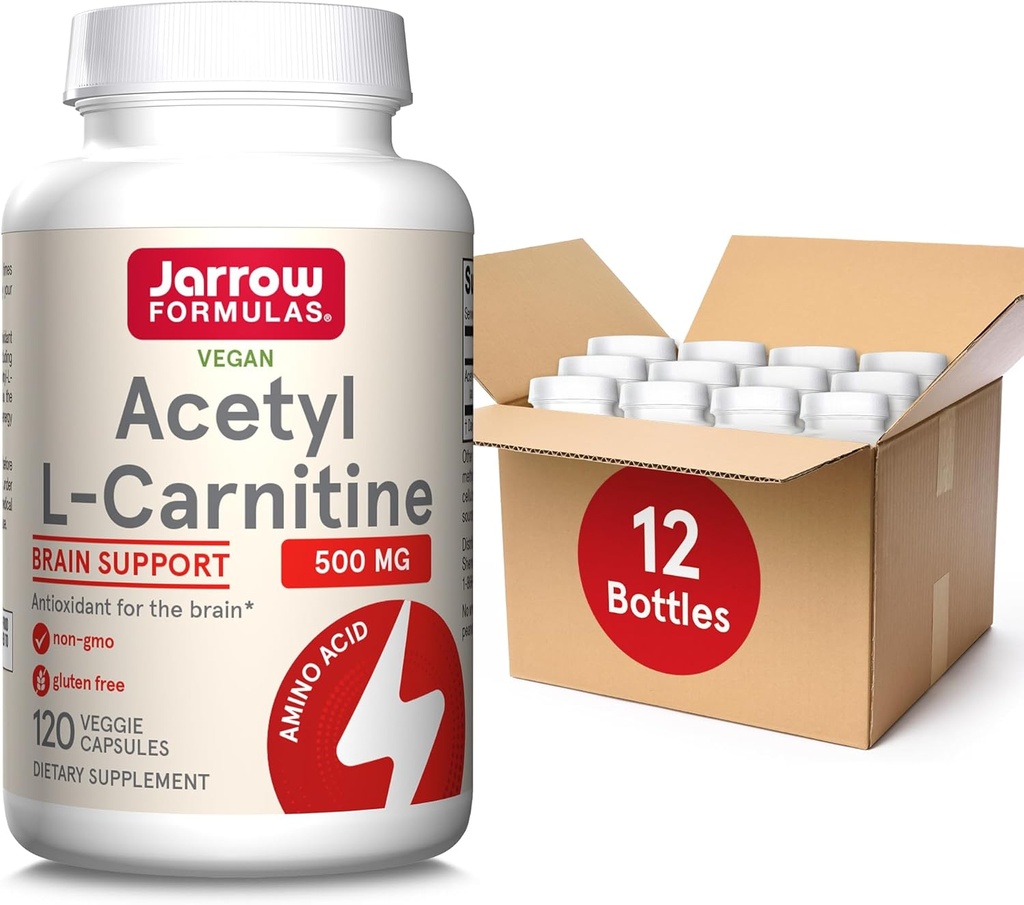 Jarrow Formulas Acetyl L-Carnitine 500 mg, Dietary Supplement, Amino Acid Support för hjärnhälsa och antioxidanter, 120 Veggie Capsules, 120 Day Supply (Pack av 12)