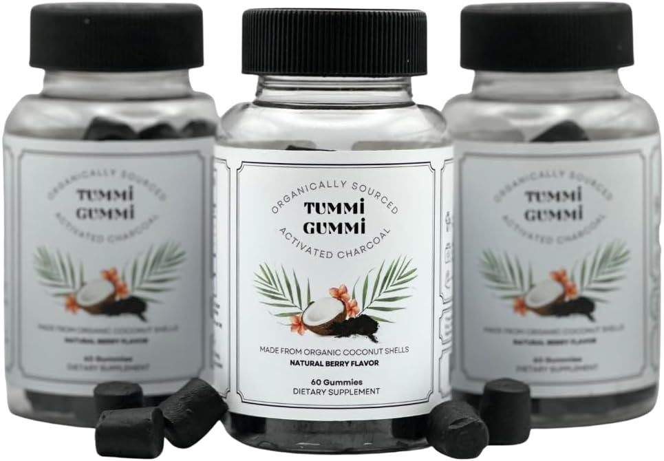 Aktiverad organisk Charcoal Gummies, Charcoal Gummy för barn och vuxna, Digestive Health, Gas och Bloat Relief, Detox, Natural Berry Flavor, 60 Count