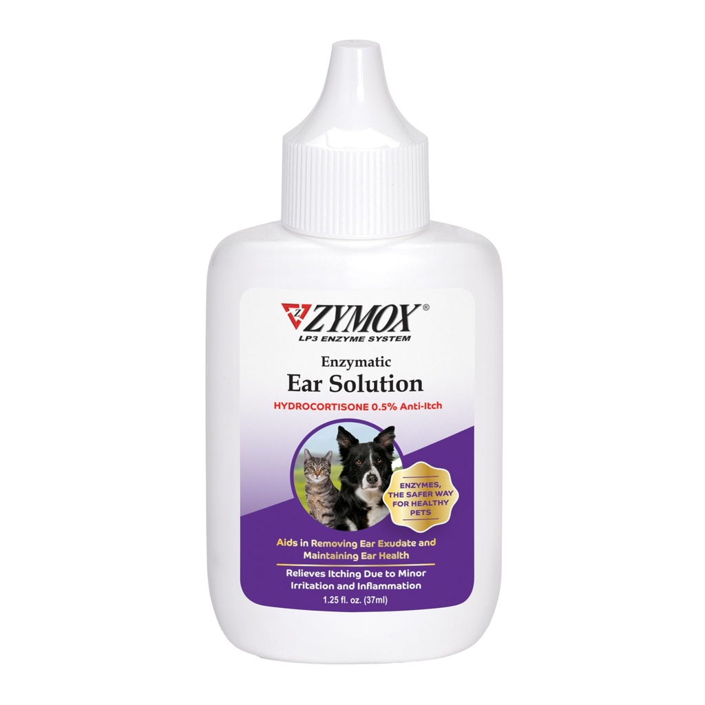 ZYMOX Enzymatic Ear Solution med 0,5-Percent Hydrocortisone, för Dog & Cat, 1,25 oz