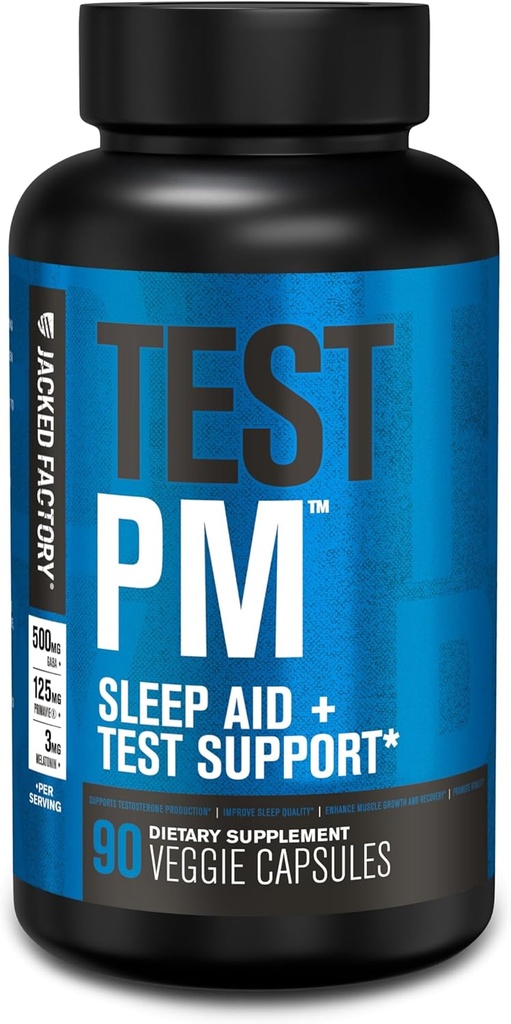 Jacked Factory Test PM Testosteroni Booster & Sleep Aid Supplement for Miehet, edistää hyödyntämistä, lihasten kasvua, 90 Luonnollinen kasviksia pillereitä - 60 Count (Pack of 1)