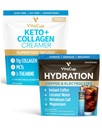 VitaCup Hydration Instant Coffee Sticks w/Electrolytes, Coconut Water, Medium Paisti 18ct & Keto + Collagen Vanilla Coffee Creamer w/Superfoods & MCTs, 10 oz