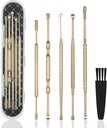 Hion 6 Pcs Extended Ear Wax Removal Kit, Professional Double-Headed Ear Pick Earwax Removal Tools,316L Stainless Steel Ear Cleaner Curette med rengöring av borst och lagringsbox,Suit for Kid Adult (guld)