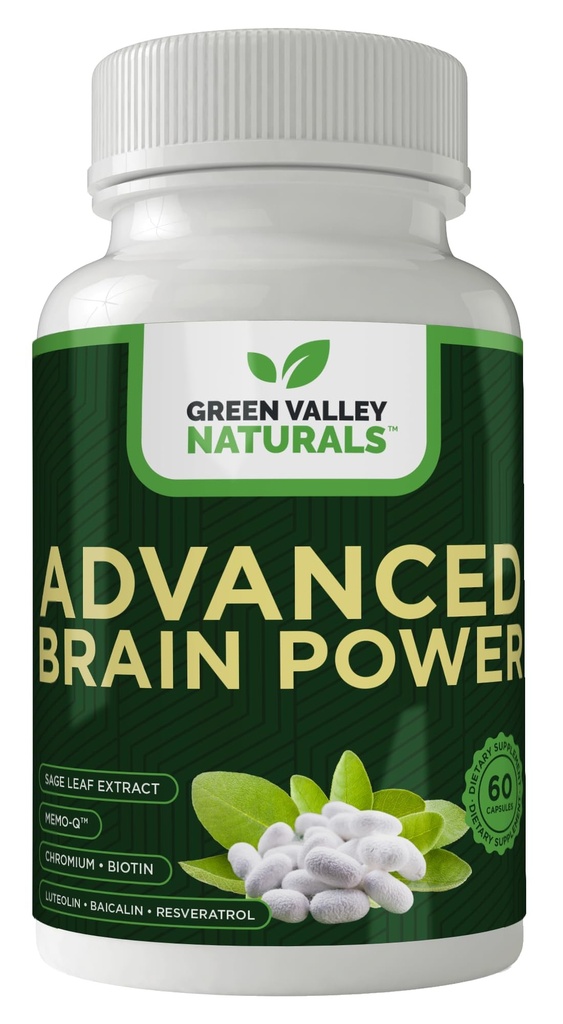 GREEN VALLEY NATURALS - Advanced aivojen teho - tukee terve, normaali aivotoiminta, keskittyä ja keskittyminen, kliinisesti muotoiltu tukemaan terveiden aivojen selkeyttä. (1 pullo, 60, luku)