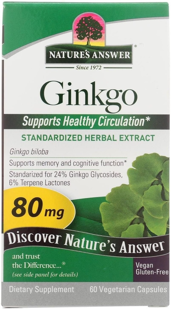 Luonnon vastaus Ginkgo Leaf Kasvissyöjä Kapselit, 60 Count
