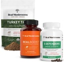 Real Mushrooms RealBoost (60ct), 5 Defenders (90ct) & Turkey Tail Mushroom Powder & Capsules Bundle - Mushroom Supplement for Energy, Vitality & Immune Strength - Vegan, ei-GMO