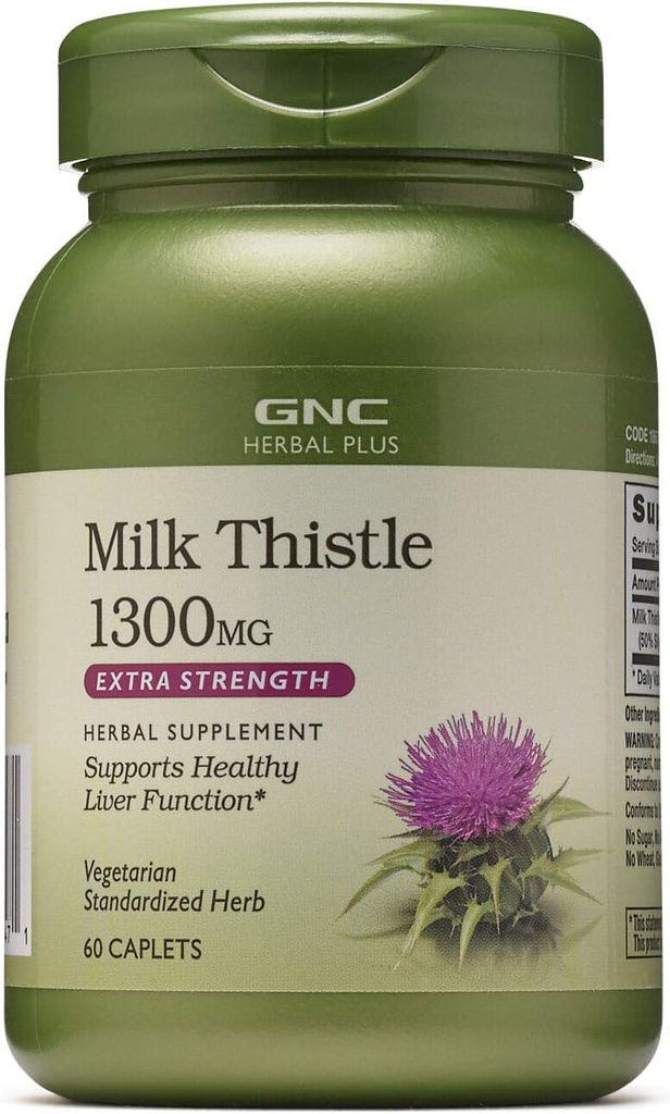 GNC Herbal Plus maito Thistle 1300mg täydentää, extra vahvuus, kasvissyöjä, tukee terve maksan toiminta, 60 tarjoilut