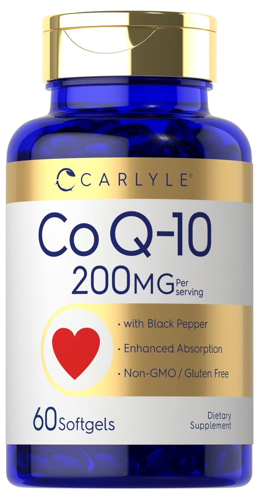 Carlyle CoQ10 200mg Softgels | 60 greve | med Black Pepper | Förbättrad absorption | Non-GMO, Gluten Free Supplement