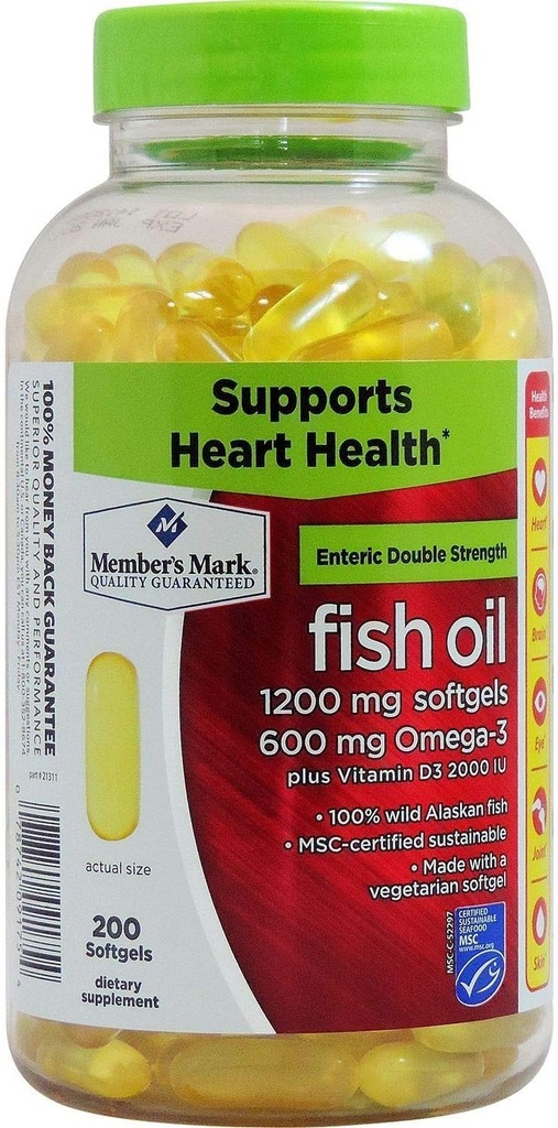 Jäsenen Mark Enteric Double Strength Fish Oil 1200mg (200 softgels)