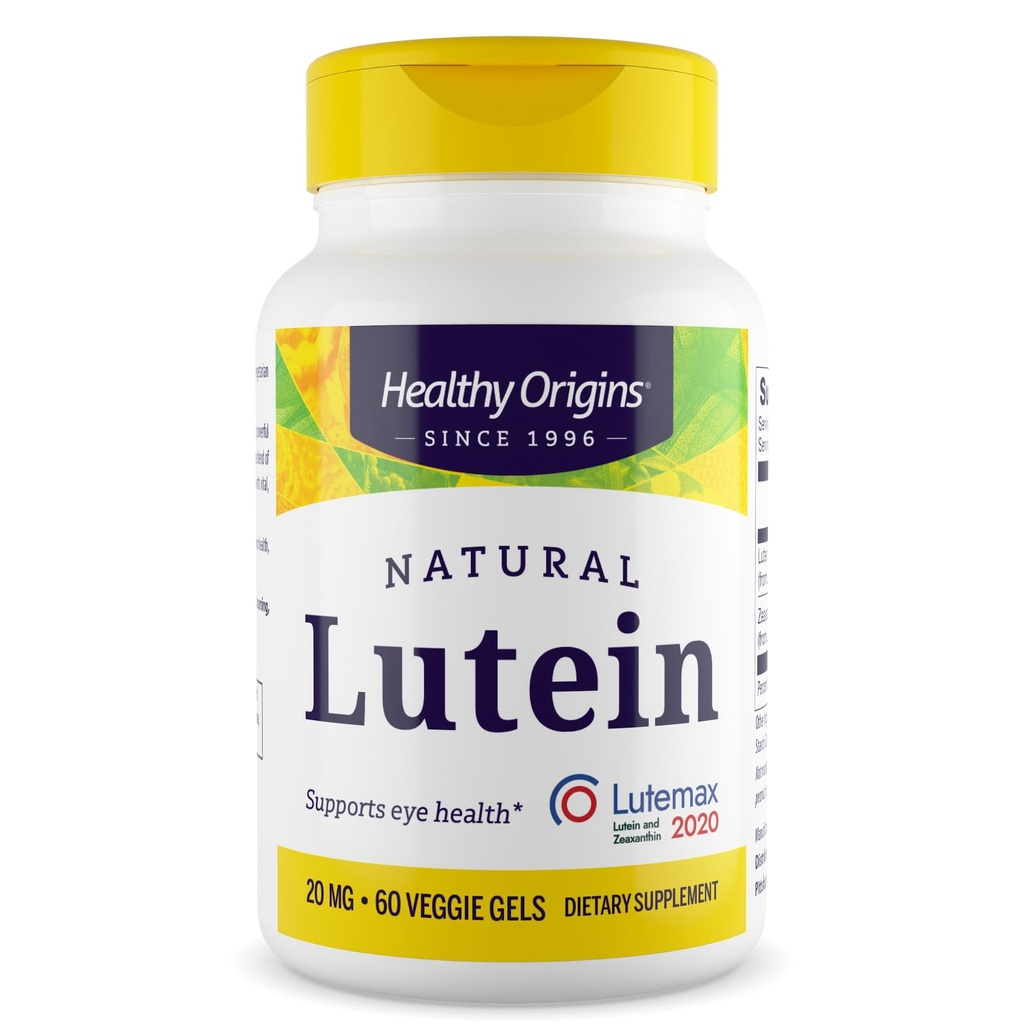 Terve alkuperä Lutein 20 mg (Lutemax 2020, zeaksantiini, muu kuin GMO, vegaaninen, silmätuki), 60 kasvisgeeliä