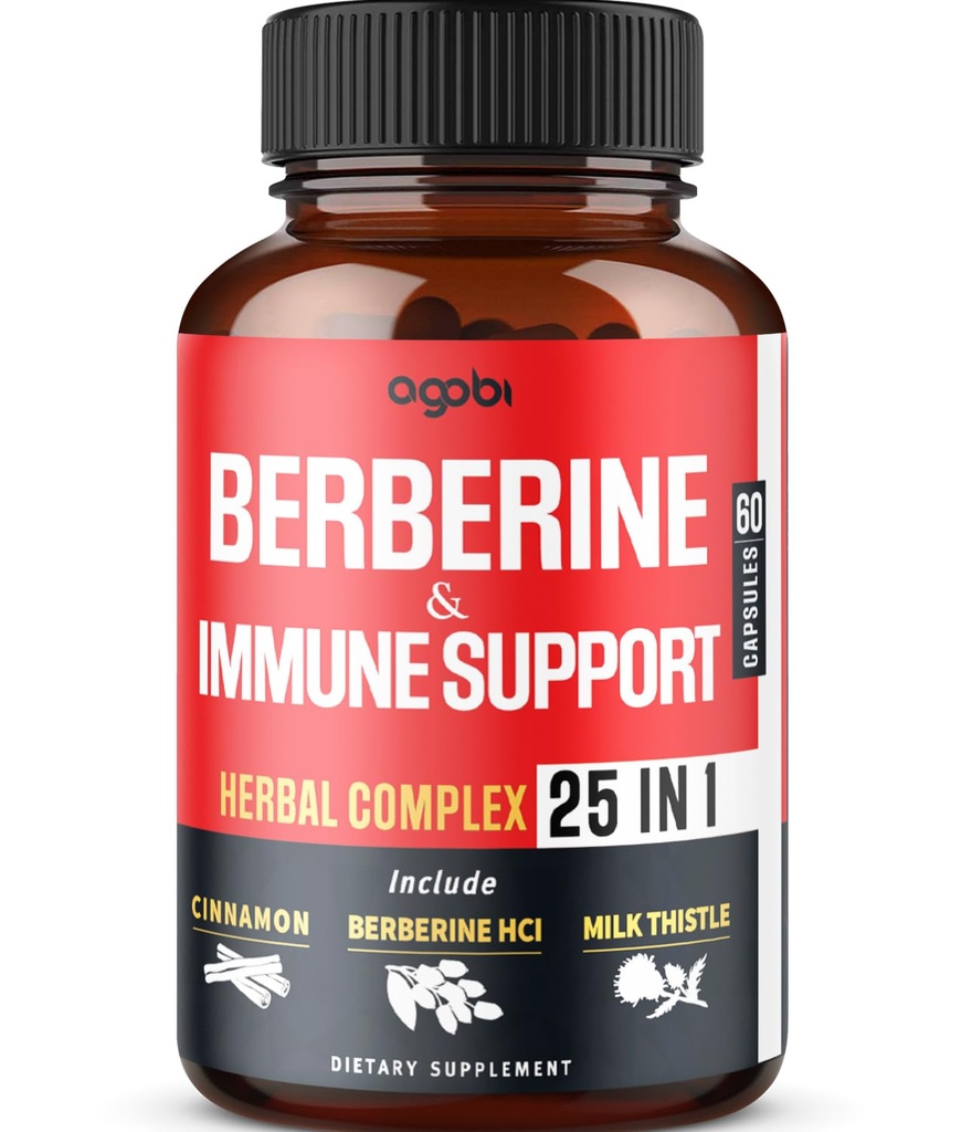 Premium Berberine Supplement with Ceylon, Ashwagandha, Turmeeric, Milk Thistle, Elderberry & Black Pepper - Tukee immuunijärjestelmää, kardiovaskulaarisia ja ruoansulatuskanavan - 60 kapselia