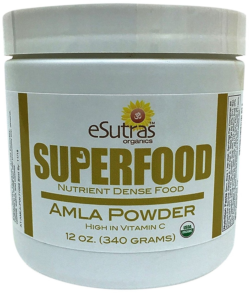 Luomu Amla Powder 12 oz, 30 annosta Luonnollinen C-vitamiini (Immuunivitamiini) Amalaki Kylmäpuristettu Orgaaninen ravintoaine terveellisille smoothielle