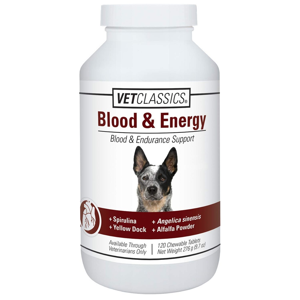 Vet Classics Veren ja energian tuki koirille, tukee Endurance kanssa Spirulina, Keltainen Tock, & Alfalfa tuki Formation hemoglobiinin ja Myoglobin, 120 purutabletit
