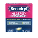 Benadryl Liqui- Gels Antihistamiini Allergialääkkeet ja kylmän oireiden lievitys, värjäytymättömät nestegeelit, joissa on 25 mg difenhydramiini HCl oireita kuten, Runny Nenä, Aivastelu & enemmän, 48 lla