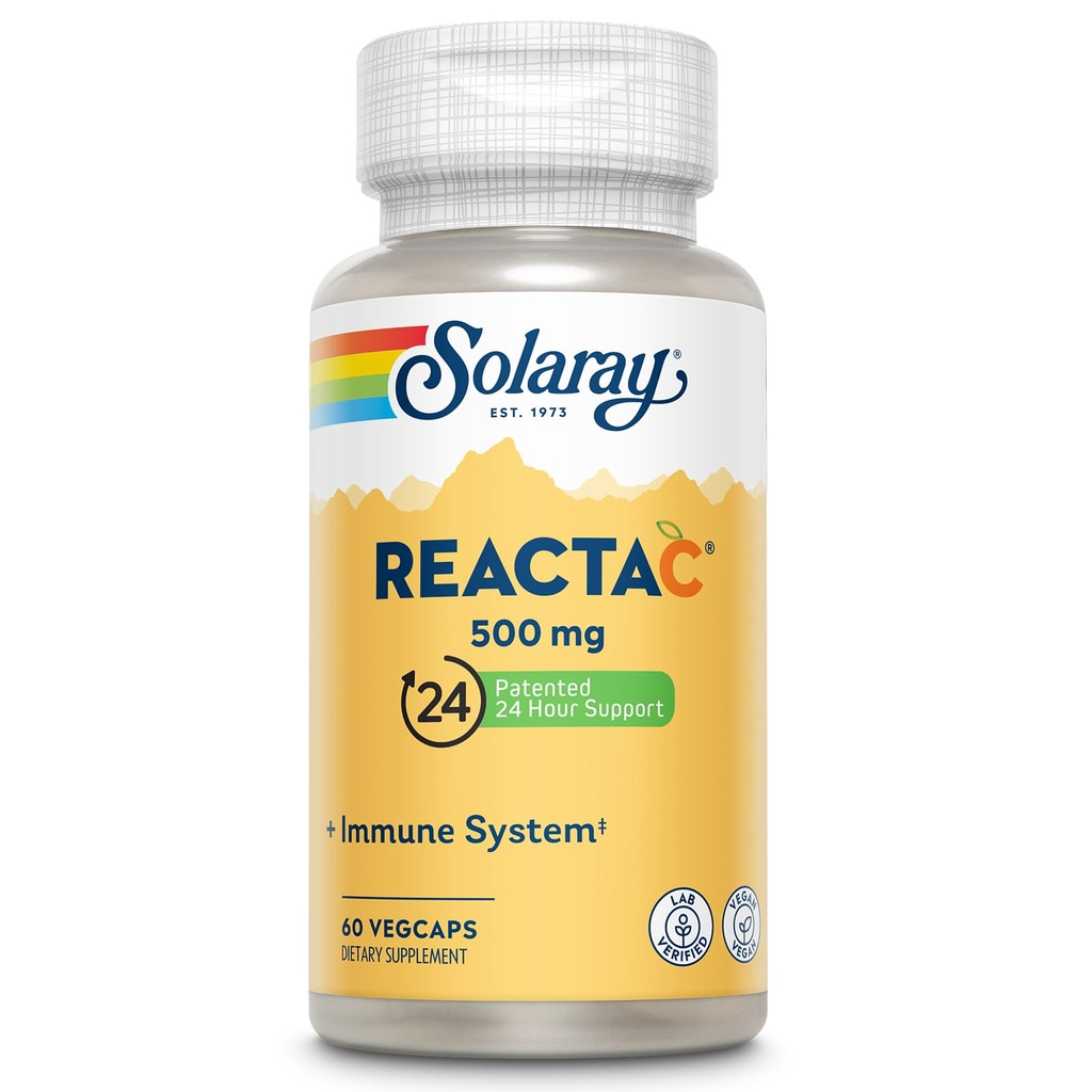 SOLARAY Reacta-C-vitamiinia 500 mg - 200 mg Bioflavonoidikonsentraatti, immuunipuolustus vitamiinit - Patentoitu 24 tuntia Immuuni tuki täydentää - Vegan - 60 kapselia, 60 tarjoilua