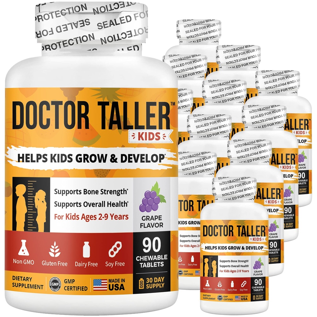 NuBest Tohtori Taller Lapset - Tuki luun vahvuus Multivitamiinit, Multiminerals, Kalsium - Premium Formula ikäisille 2-9 - Grape Flavor - 12 Pack 18 kuukautta