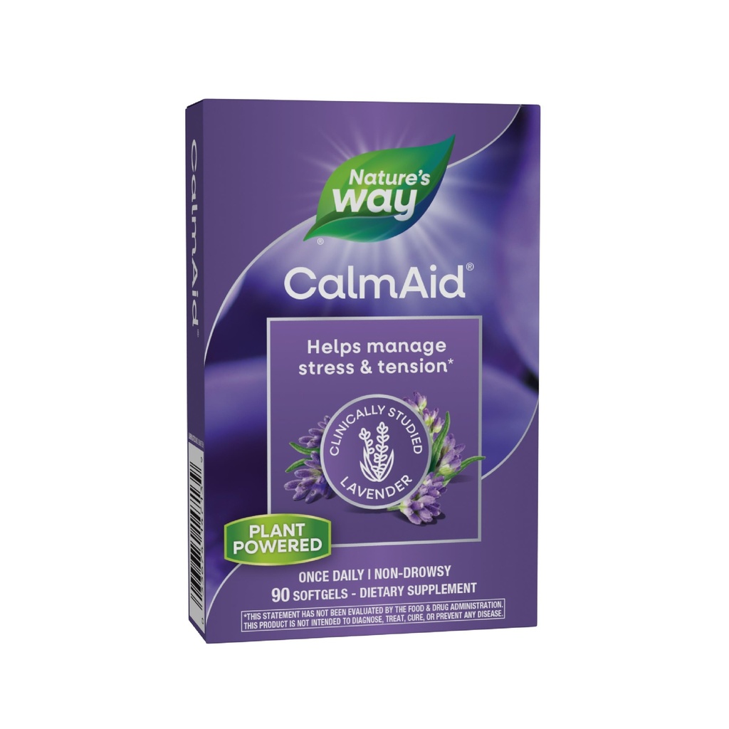 Nature's Way CalmAid, auttaa hallitsemaan stressiä ja jännitystä*, Kliinisesti tutkittu Laventeli, Non-Drowsy, 90 Softgels