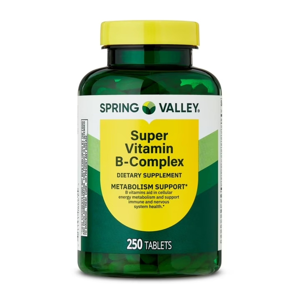 Spring Valley Super-vitamiini B-komplex tabletit ravintolisä (250 tablettia) - Uusi Look