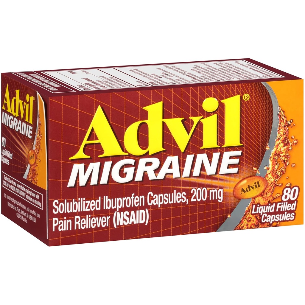 Advil Migreenikipu Reliever, solubilized Ibuprofeeni 200 mg, 80 Count, nestemäiset täytetyt kapselit, voimakas Migreeni Relief