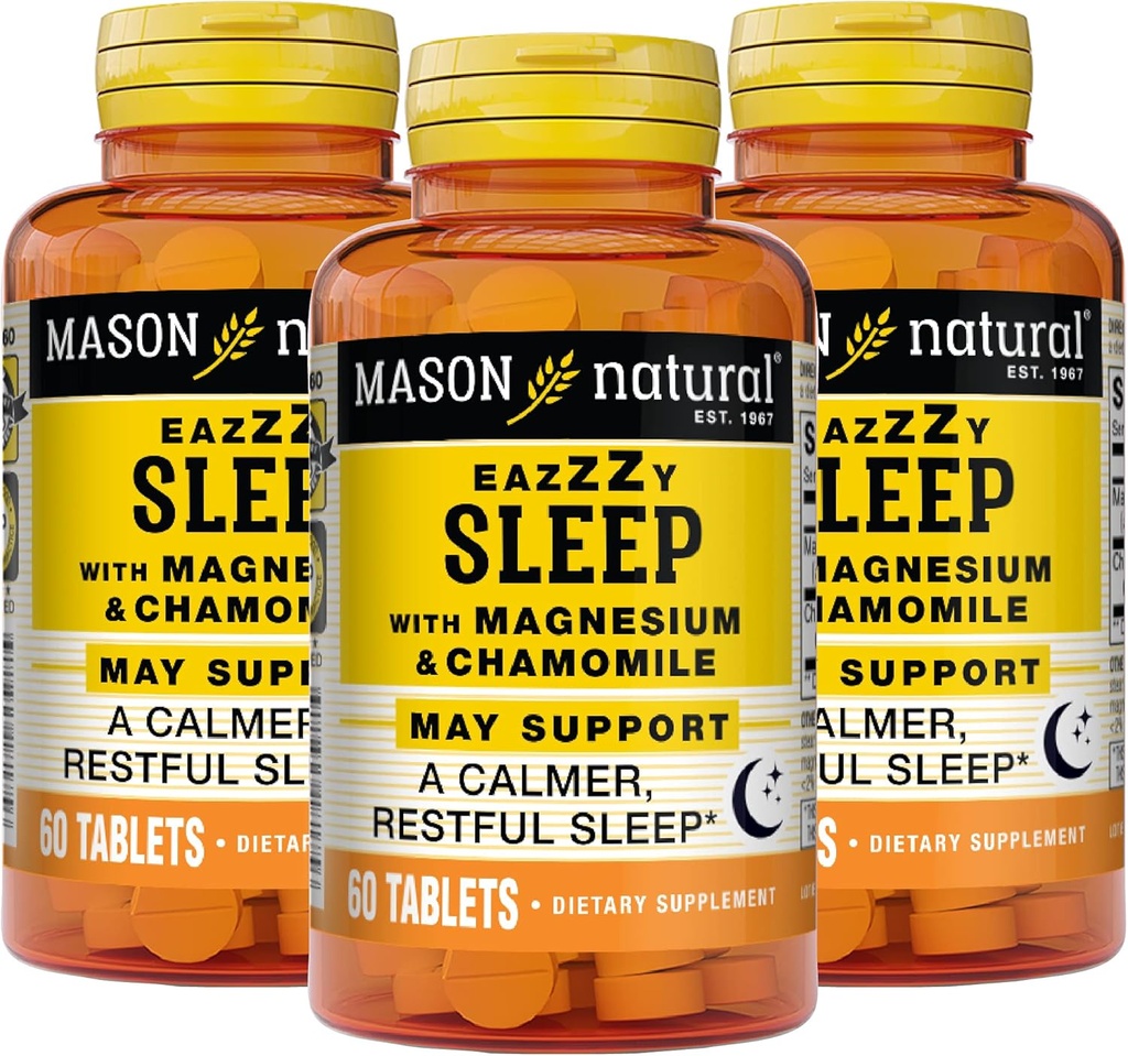 MASON NATURAL Eazzzy Sleep med Magnesium & Chamomile - Natural Sleep Aid, stöder en Calmer Restful Sleep, 60 tabletter (Pack of 3)