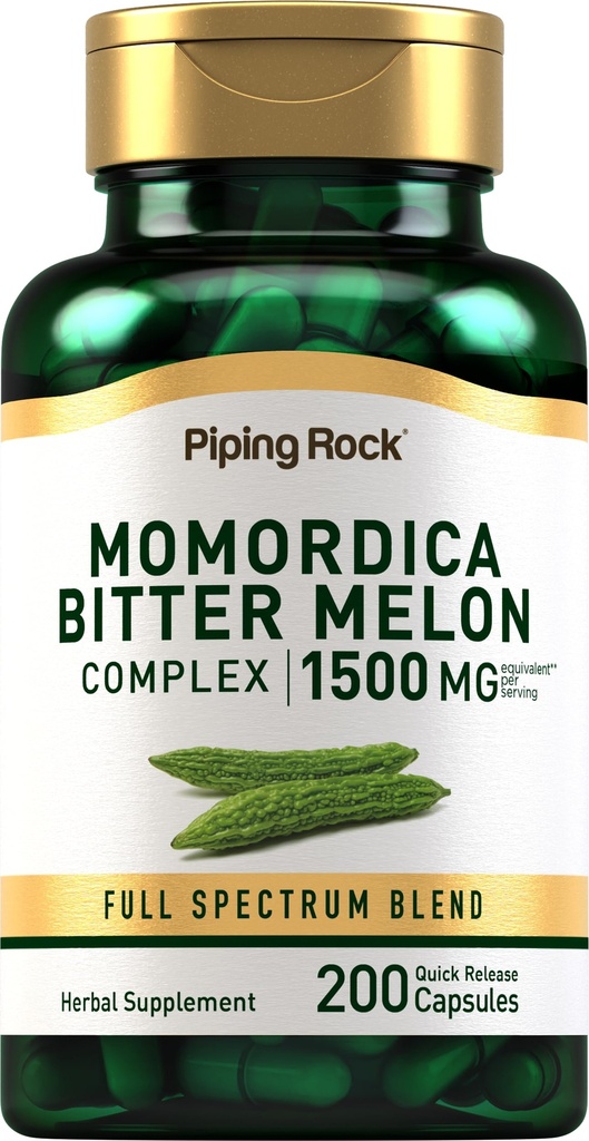 Piping Rock Bitter Melon kapslar | 1500mg | 200 piller | Momordica Charantia Extract | Komplex Herb Supplement | Non-GMO, Gluten Free