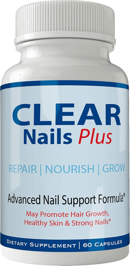 Clear Nails Plus Pills Supplement - Avancerad Unique Hair Growth Vitaminer och mineraler med Biotin - Gluten Free 60 Capsules - Hair Lash Skin och Nails Extra Strength Formula Growth Booster
