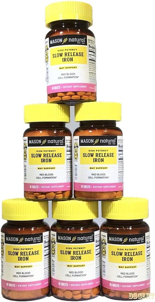 Mason Vitamins långsam frisättning Jämför med de aktiva ingredienserna i Slow Fe, 60 tabletter?er flaska paket med 6 flaskor Total 360 tabletter