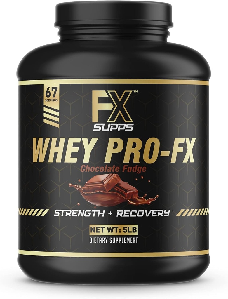 FXSUPPS Whey Pro-FX Protein Powder (Chocolate) Ideal Post Workout Recovery Supplement med naturligt förekommande BCAA för män och kvinnor, stöder muskelåterhämtning och styrka, 5,0 pund