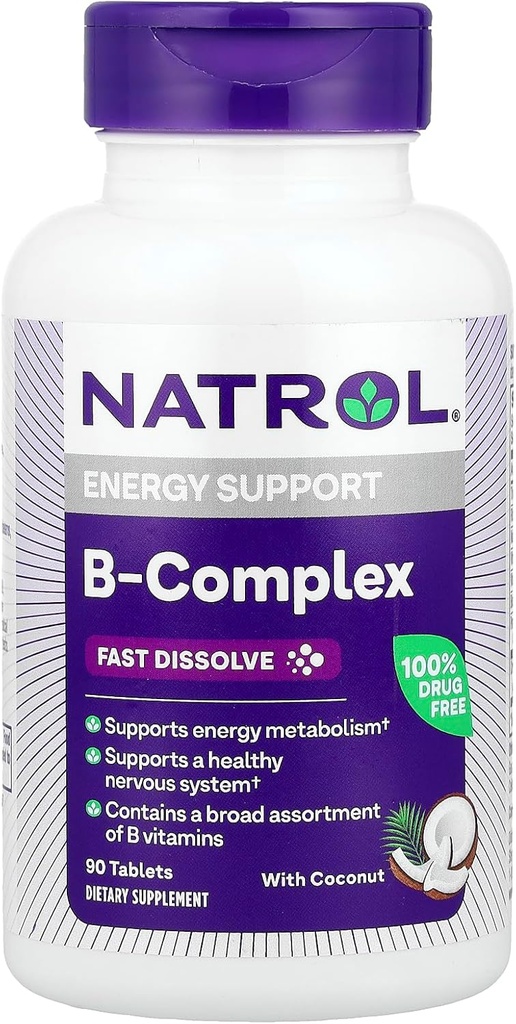 Natrol B- Complex, nopea liuotus, kookos, 90 tablettia