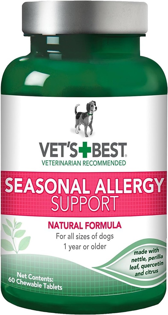 Vet's Best Dog Allergy Chews, Seasonal Allergy Chews for Dogs, Dog Itching Skin Relief Chews, Anti Itch för hundar, 60 Chewable Tablets