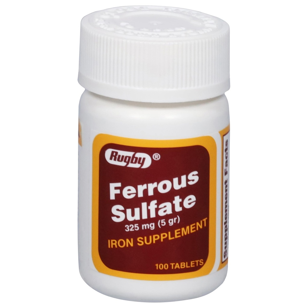 Rugby Ferrous Sulfate 325 mg tabletit - rautalisä naisille ja miehille - 100 Count (1 pakkaus)