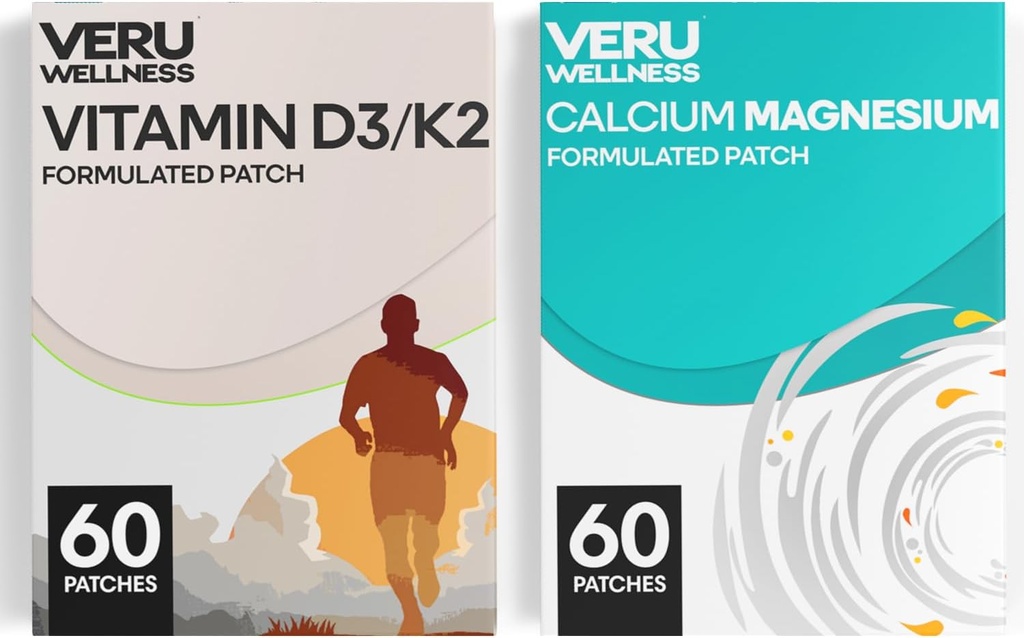 Bone Health Complete Duo Lifestyle Patchs Vita D3/K2, Kalsium Magnesium - Self Adhesive Time Release Uutinen paikka, 8-10 tuntia (60 päivän tarjonta)