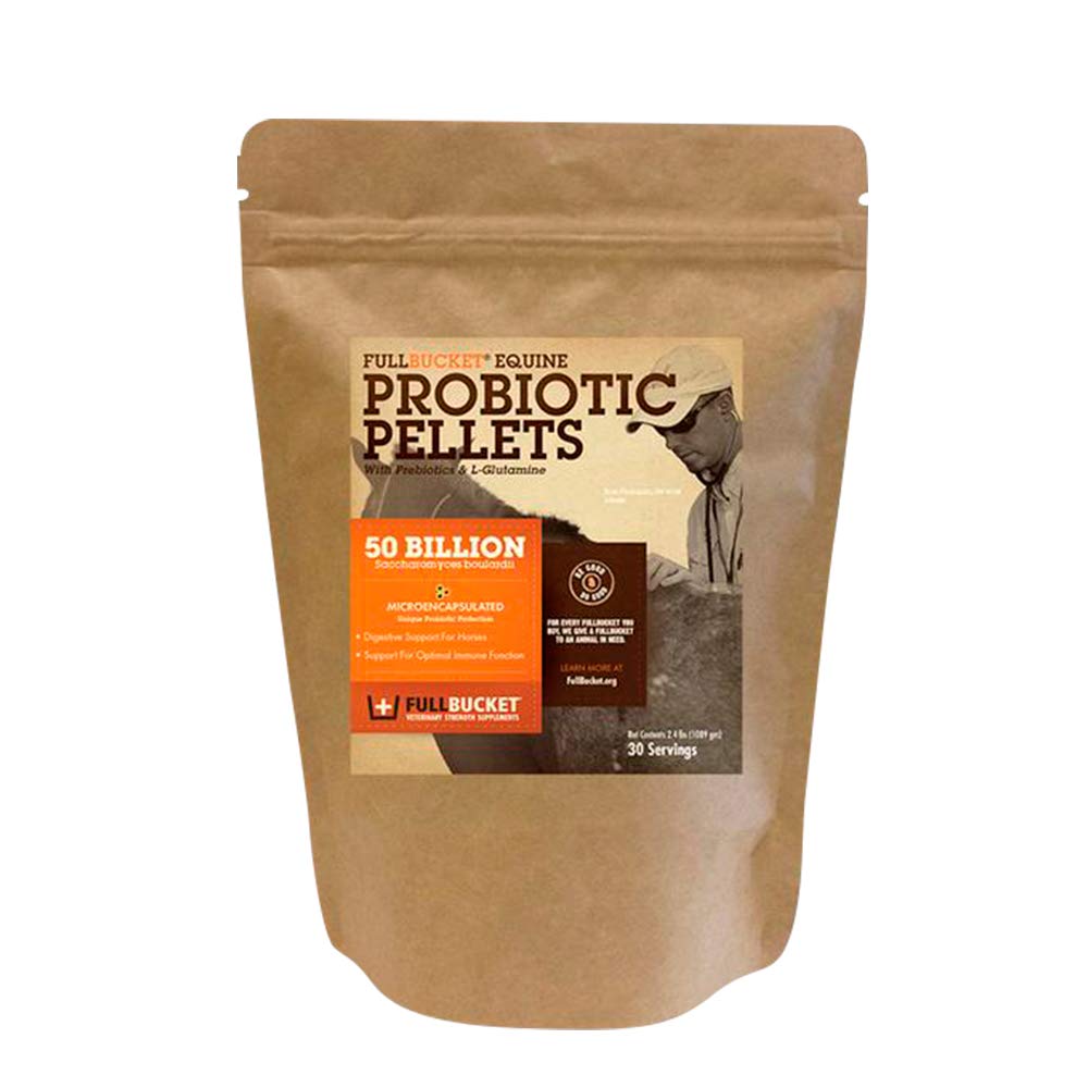 FullBucket Equine Probiotic Pellets med Saccharomyces boulardii för hästar under hög stress eller för hästar med pågående matsmältningsproblem; 20x Mer koncentrerad och 50 miljarder CFUs - 30 portioner