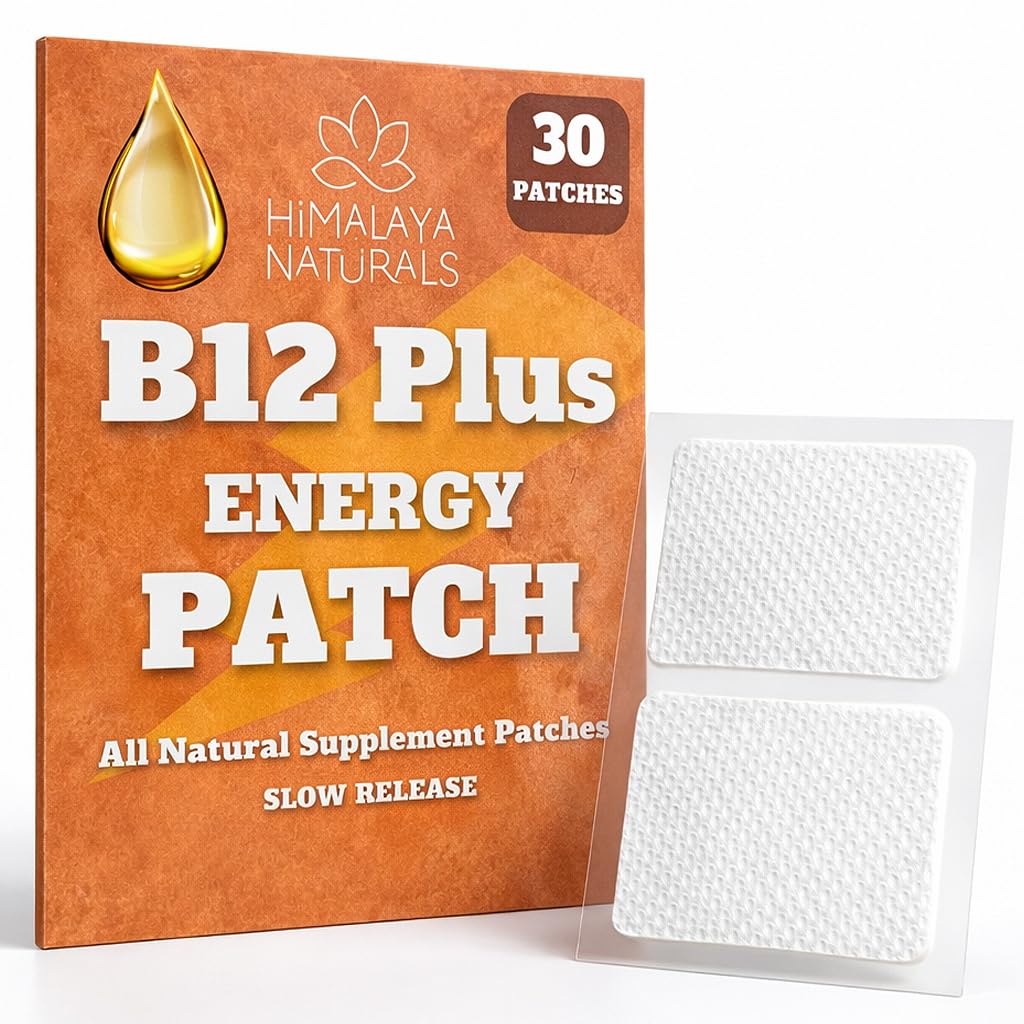 B12 Plus Energy Patchs - Methylcobalamiini B12-30-päivä Supply for Energy Boost, Enhanced Stamina & Quick Recovery - B12 for Daily Vitality