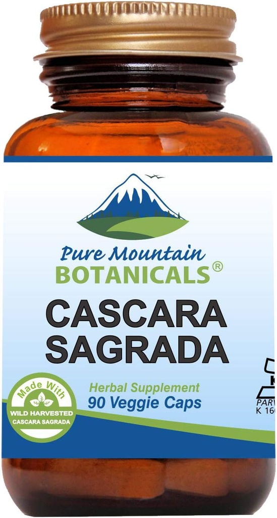 Pure Mountain Botanicals Cascara Sagrada Capsules - Vegan Kosher Caps Now med 400mg Wild Harvest Cascara Sagrada Aged Bark Supplement