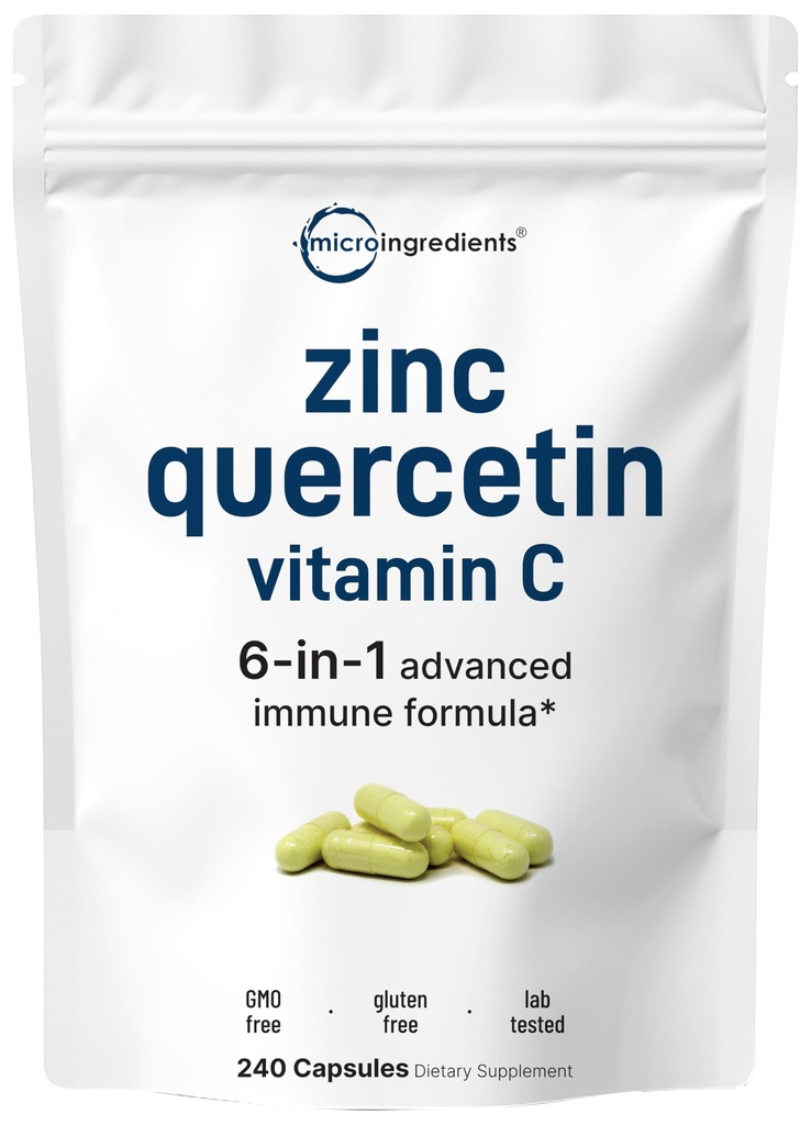 Mikro-aineet Kvarcetiini C-vitamiinilla ja sinkkillä, 240 kapselia Quercetin 500 mg, C-vitamiini 500 mg, Sinkki 50 mg (pikolinaatti, sitraatti, Glycinate, Glukonaatti)