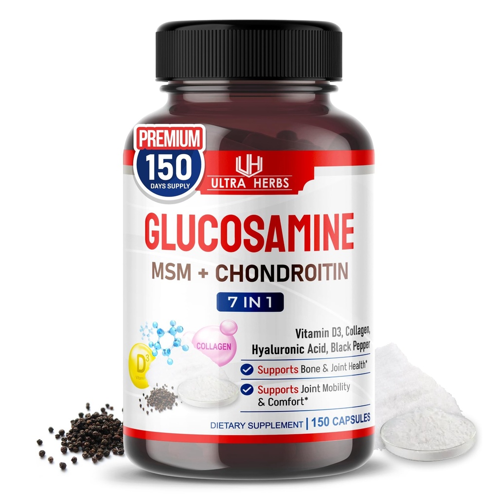 Glukosamiini Chondroitin MSM - Liikuntatuen lisäkollageeni, hyaluronihappo, D3-vitamiini 150 kapselia
