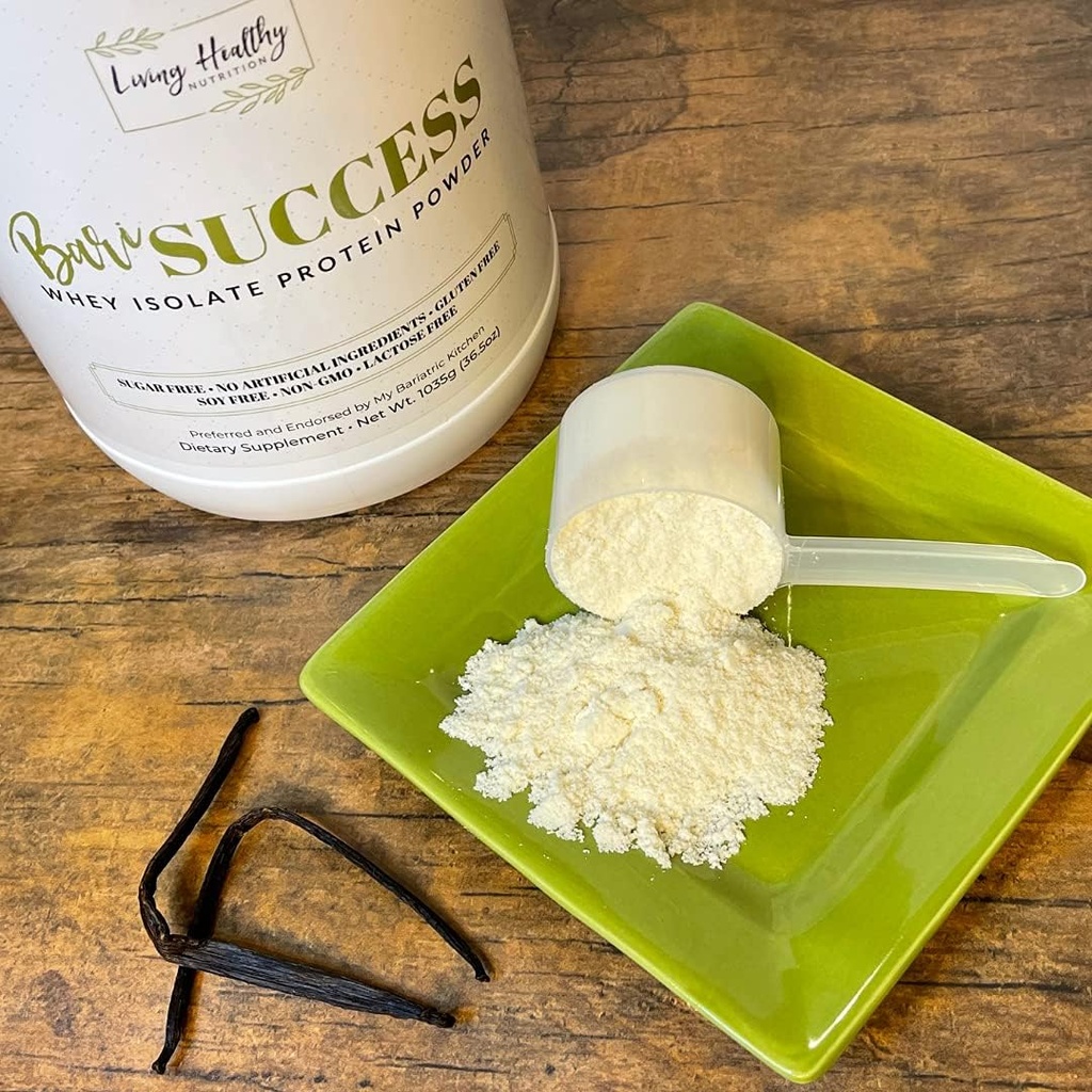 BariSuccess Vanilla Whey Isolate Protein Powder - 30g Protein, 30 portioner / Container - Fri från fett, socker, gluten, soja & laktos - Low Carb Bariatric Meal Replacement Protein