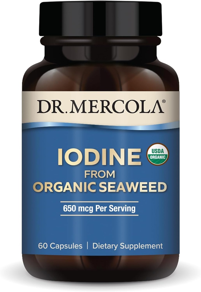 Dr. Mercola Jodi Organic Seaweed, 650 mikrog per Serving, 30 tarjoilua (60 kapselia), ravintolisä, kilpirauhas- ja energiatuki, ei-GMO, USDA Organic