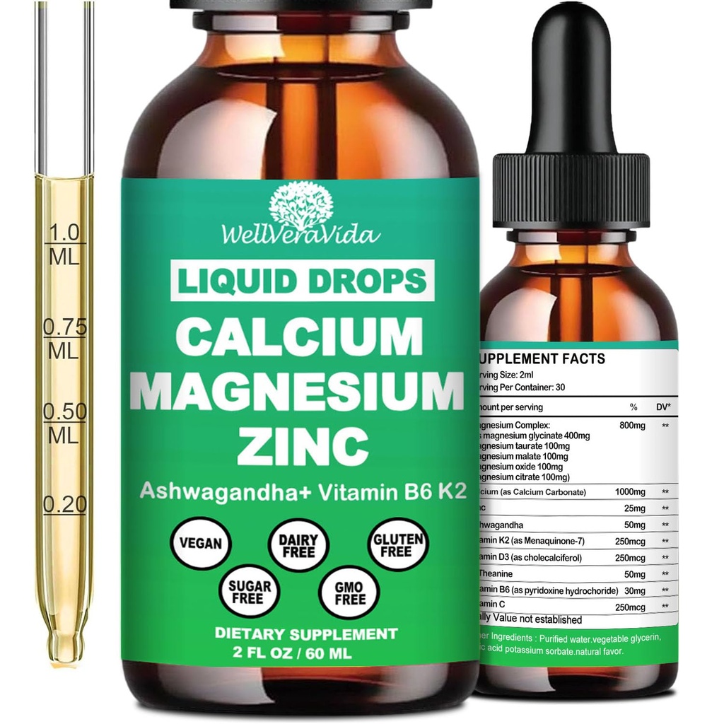 Kalsium Magnesium Sinkkinestetippa D3 K2-vitamiinilla, korkean tehon kalsiumlisä w/Magnesium Complex, Sinkki, Theanine.Gluteeniton.