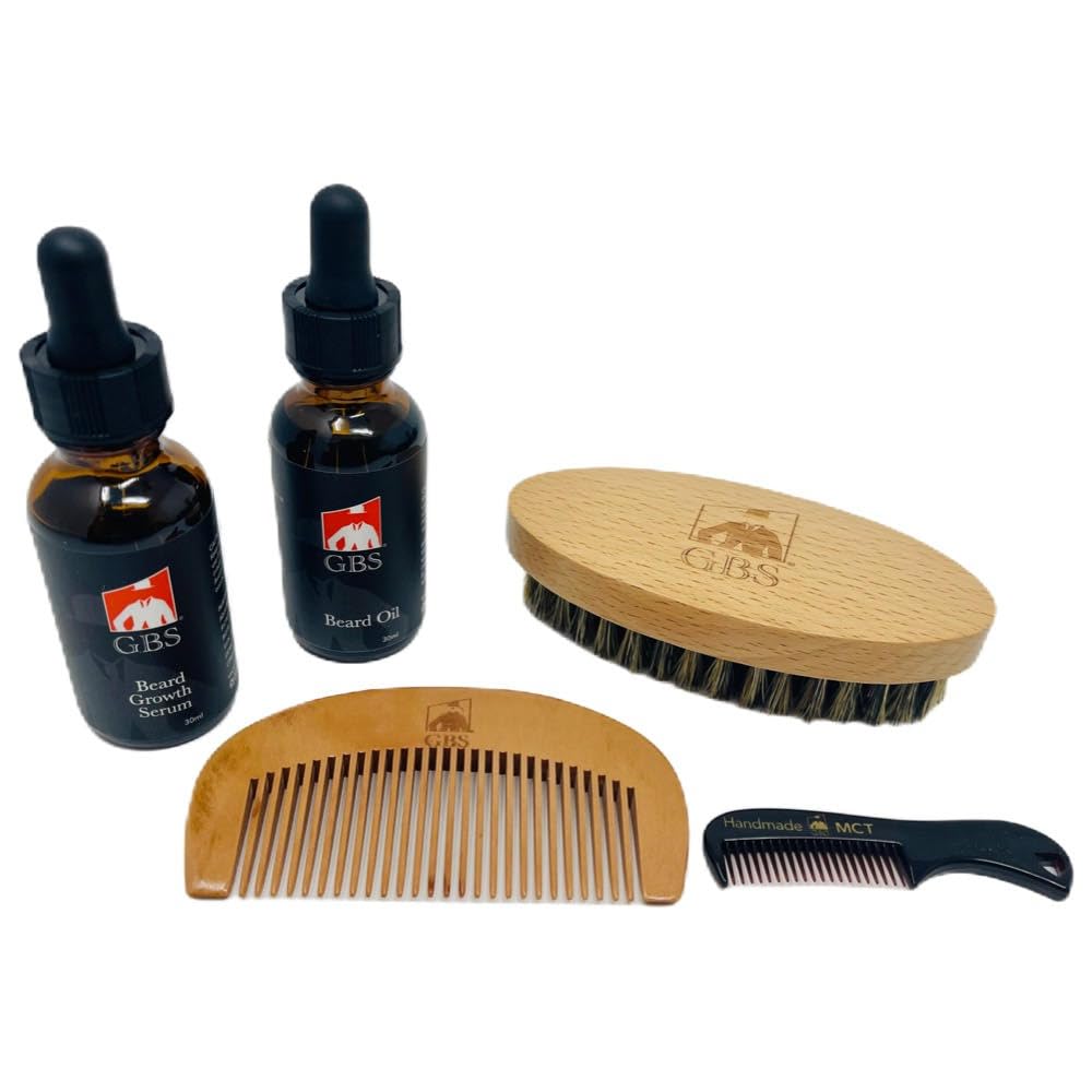 G.B.S Kaikki Natural Parta Harjaus Set - Sisältää Puinen Parta Comb, Matkaparta Harja, ja Viiksi Comb - Täydellinen tahansa hiukset Texture