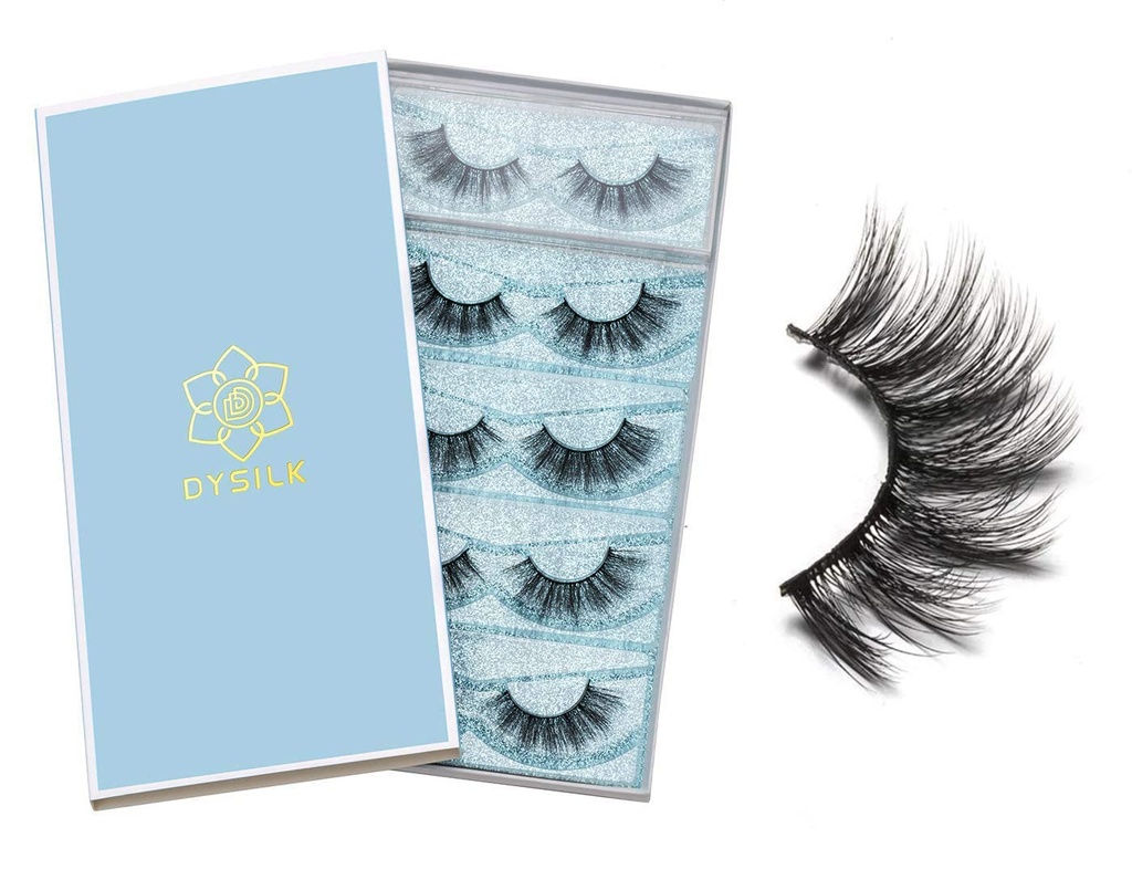 DYSILK Lashes väärät silmäripsit - Silmälaseet Minkki Lashes 5 paria 6D Lashes Pack Fluffy Lashes Fake Eye Lashes Natural Look Wispy silmäripsit Strip Lash Faux Väärä silmäripsien laajennukset Kit . 001-15mm