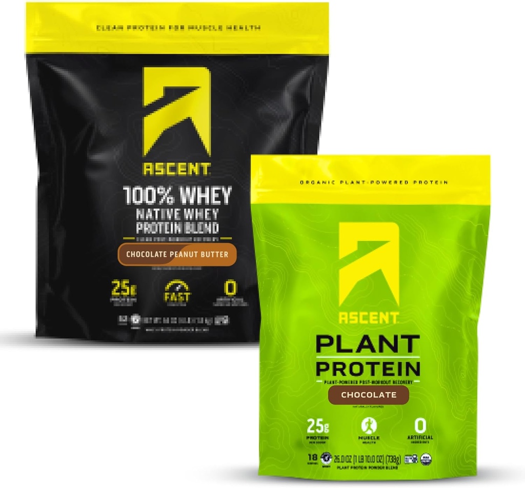 Nousu Whey + kasviproteiinijauhe - Chocolate Peanut Butter 4 lb & Chocolate 18 Tarjoilut