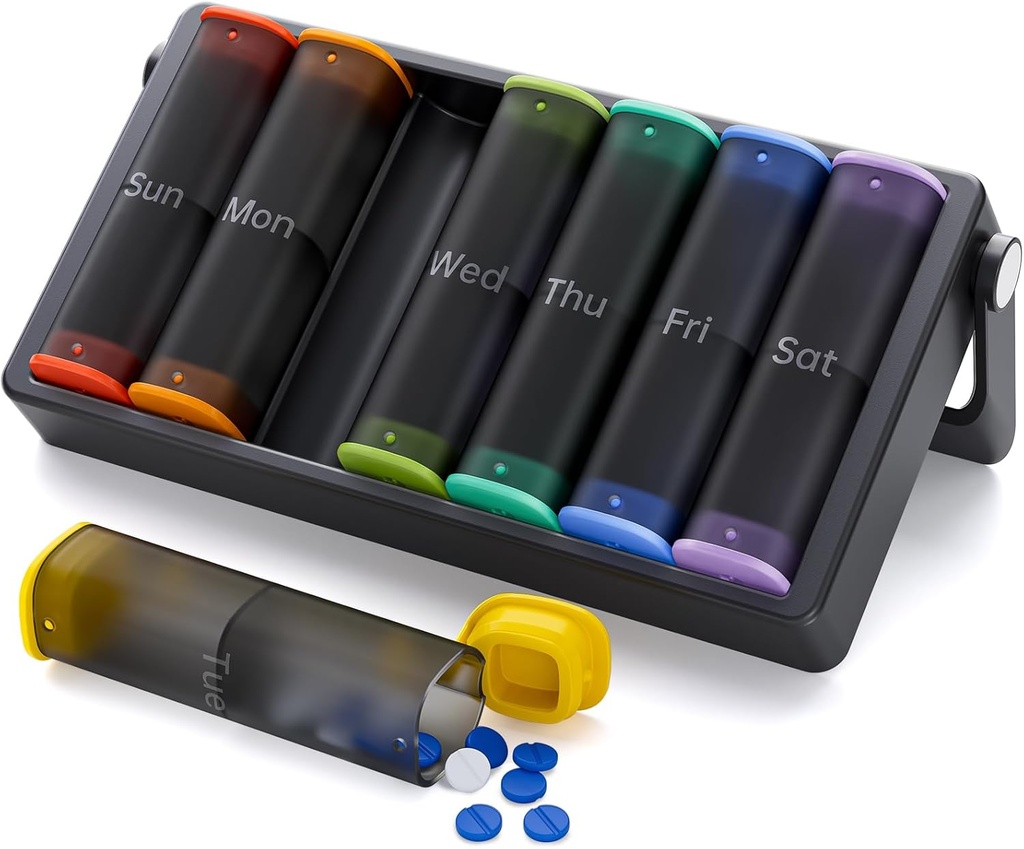 Weekly Pill Organizer 3 Times a Day (Black) och Weekly Pill Organizer Twice a Day (Translucent-Black)
