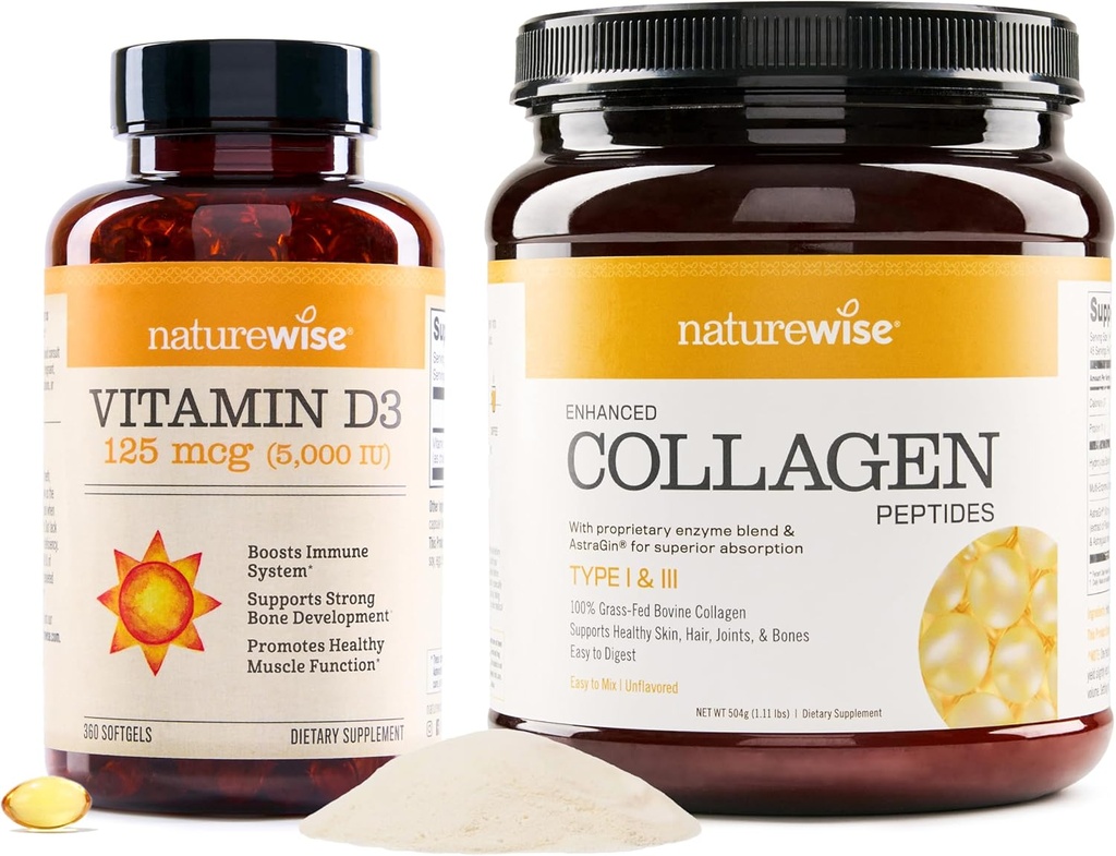 NatureWise-vitamiini D3 55000iu (125 mikrog) 1 vuosi tarjonta terveille lihasfunktion tehostettu kollageeni Peptidit (45 Servings) - Hydrolysoitu tyyppi I & III